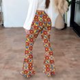 thumbnail image 4 of High Waisted Flare Leggings for Women Women's Vintage Printed High Waisted Modern Tight Fitting Bag Hip Casual Plastic Flared Pants Long Pants,Orange,M, 4 of 9