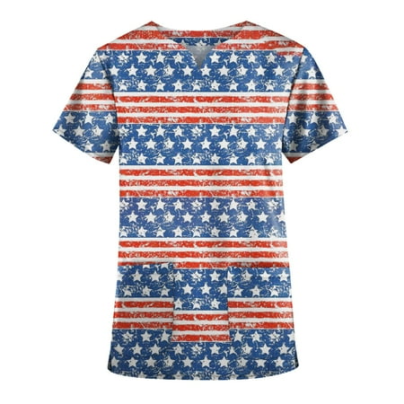 

TKing Fashion Women Plus Size Scrubs Top V-Neck Short Sleeve Printed Pockets Work Blouse for Women Light Blue 4XL