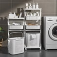 thumbnail image 3 of 17"×13"×32" 2-Tier Laundry Basket, Sorting Hamper for Laundry with Wheels Small Clothes Storage Organizer Shelf Rolling Cart for One Person, 3 of 9