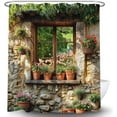 thumbnail image 3 of Stone Brick Wall Shower Curtain for Bathroom,Vintage Green Leaves Floral Plant Decor Bath Curtain,Rustic Farmhouse Shower Curtain Set with Hook 72X84, 3 of 15