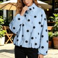 thumbnail image 2 of Women’s Polka Dot Jacket Long Sleeve Stand Collar Bomber Jackets (Blue XS), 2 of 6