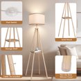thumbnail image 2 of SparkGlowy 61in Dimmable Wood Tetrapod Floor Lamp with Shelves, Remote Control, Mid Century Standing Lamp for Bedroom, 2 of 10