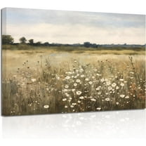 ZHONGYUTONG Retro Landscape Wall Art Wildflower Field Meadow Painting Prints French Country Canvas Pictures Rustic Botanical Farmhouse Wall Decor Framed (24.00" x 36.00")