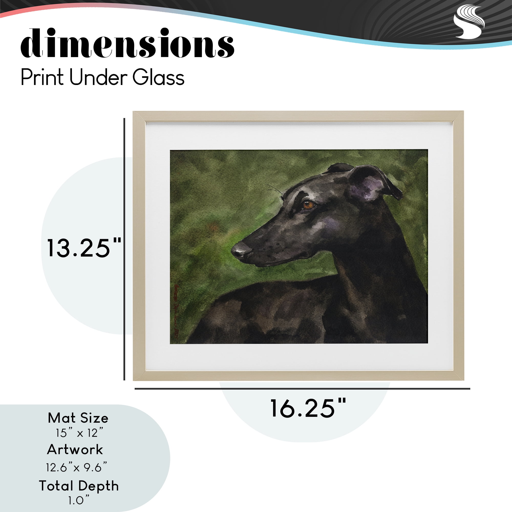 Stupell Industries Black Greyhound Portrait Birch Framed Print Under Glass, design by George Dyachenko
