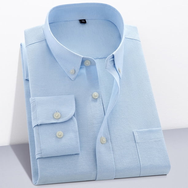 Blusa y camisa de manga larga con cuello vuelto para hombre, camisa informal de negocios a la moda con botones de color liso y cómoda, top de algodón para hombre