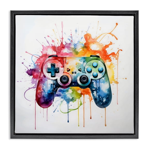 Stupell Industries Colors of Gaming Splatter Black Framed Floater Canvas Wall Art, design by Creative Studio