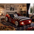 thumbnail image 4 of Twin Size Race Car Bed for Kids with LED Wheels, Wooden Platform Frame, Headboard & Slats for Boys Toddlers Bedroom, Red, 4 of 11