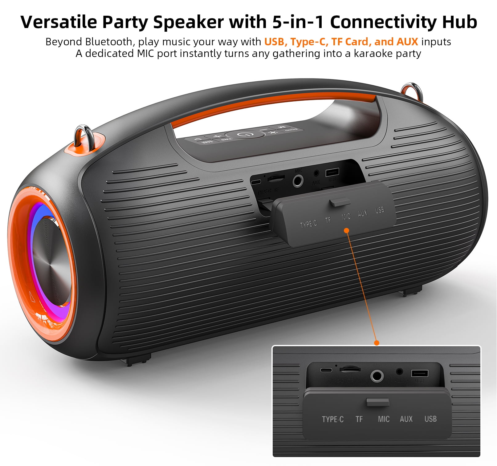 Portable Bluetooth Speaker 200W Peak,IP65 Waterproof Outdoor Wireless Speaker with 24H Playtime,Deep Bass,TWS and USB/AUX/TF Input for Party
