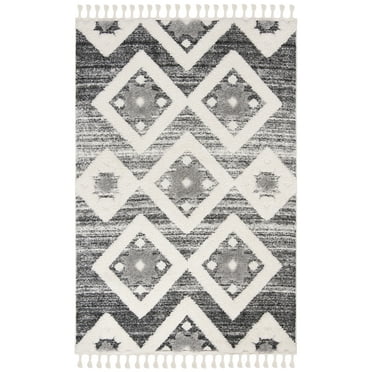 SAFAVIEH Moroccan Tassel Dawson Geometric Shag Area Rug, Grey/Ivory, 6'7" x 9'2"