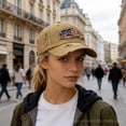 thumbnail image 4 of 250th Anniversary Baseball Cap, Distressed Denim Hat with Embroidered USA Flag, Vintage Ripped Adjustable Snapback for Independence Day, Semiquincentennial and National Holiday Celebration-Khaki, 4 of 6