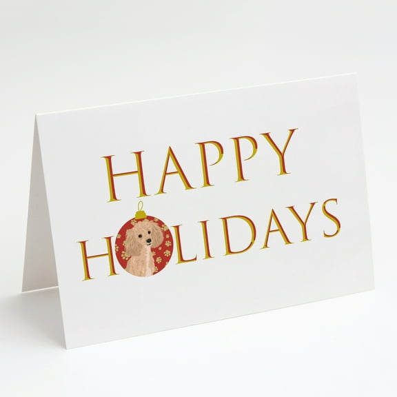 Poodle Toy Apricot #1 Happy Holidays Greeting Cards and Envelopes Pack of 8 7 in x 5 in