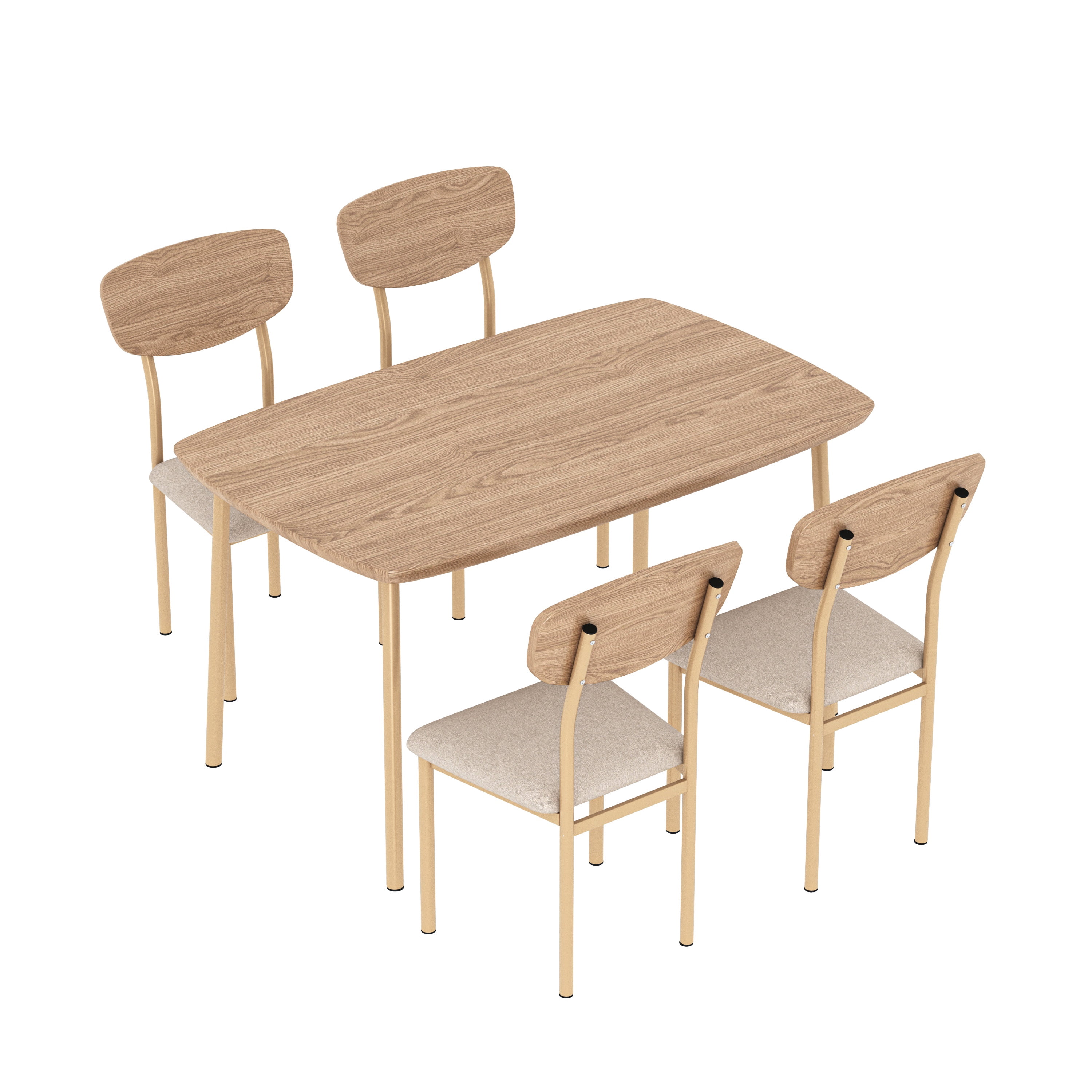 SESSLIFE 5 Pieces Dining Table Set, Modern Kitchen Table and 4 Chairs for Breakfast Small Spaces, Natural and Beige