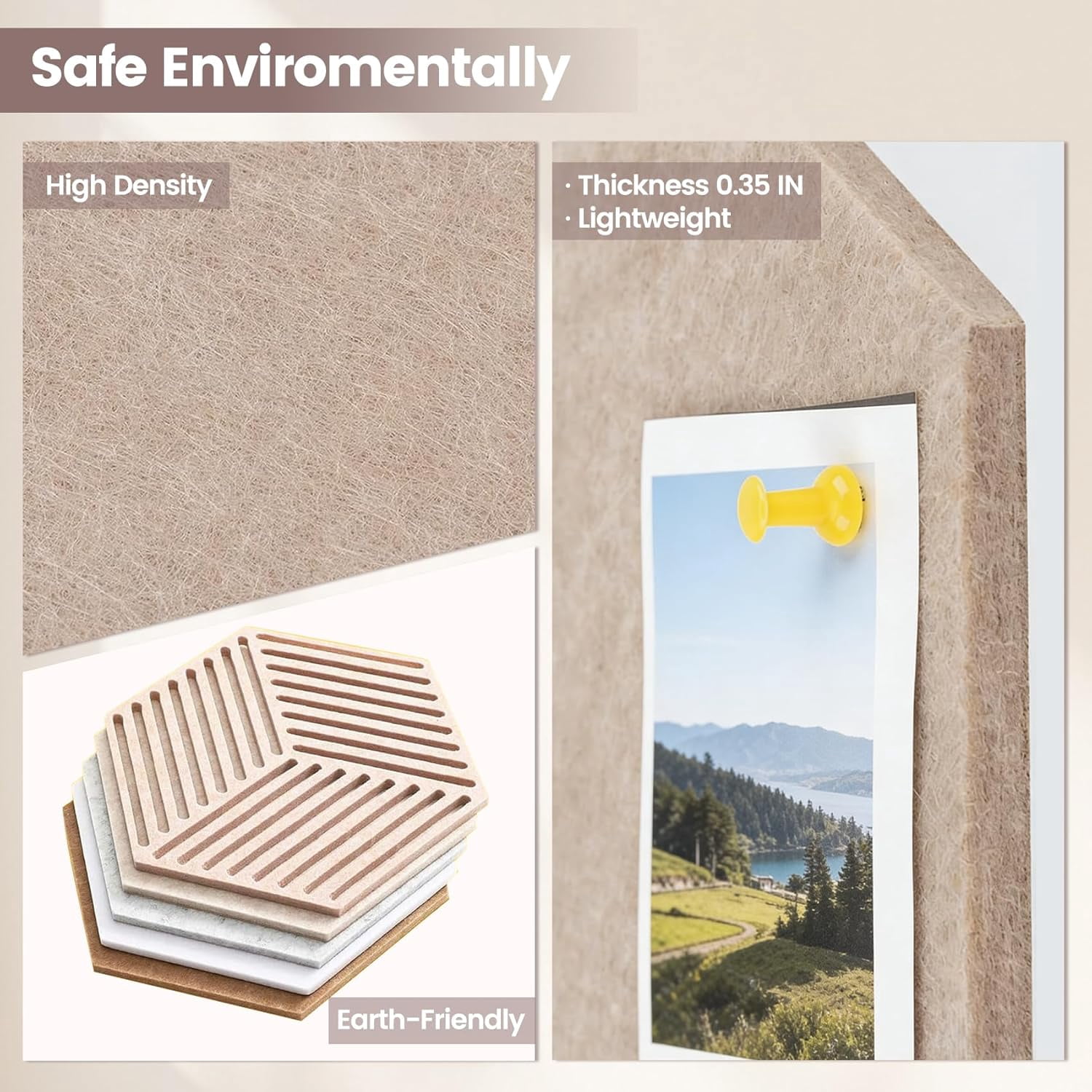 12'' Large Hexagon Cork Board Tiles – 10 Pack Adhesive Frameless Bulletin Board for Office & Home Wall Decor, Vision Board with 35 Push Pins, Decorative Pin Board for Photos & DIY$$Office