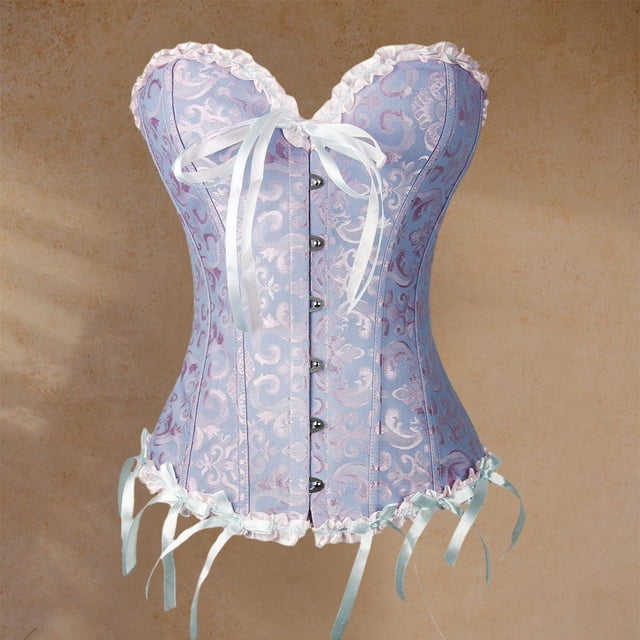 Mujeres Corset Top Floral Encaje Deshuesado Overbust Gothic cinturo para Navidad y fiestas - azul XL XL azul BLESIY Corsé con ribete de encaje floral