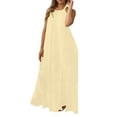 thumbnail image 3 of Zynoxe Backless Dress Women Summer Halter Neck Maxi Dress Solid Color Sleeveless Smocked Flowy Beach Vacation Long Dresses for Women Beige XL, 3 of 8