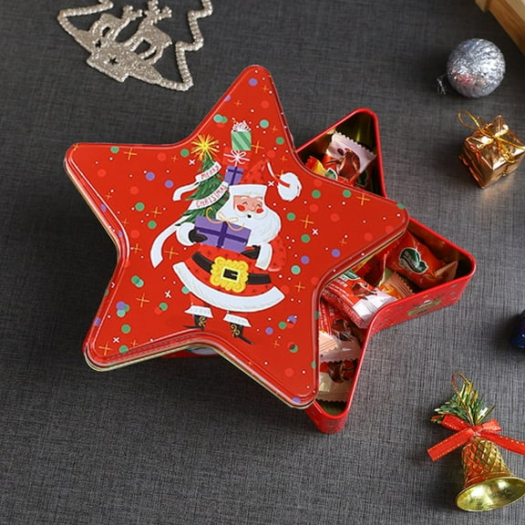 BGZLEU Christmas Tin Box Collection with Lids - 7.48in Star Gift Tin Box - Star Shaped Metal Cookie Tin Tinplate Candy Box - Gift Idea - Empty Bakery Box For Xmas Party Decoration