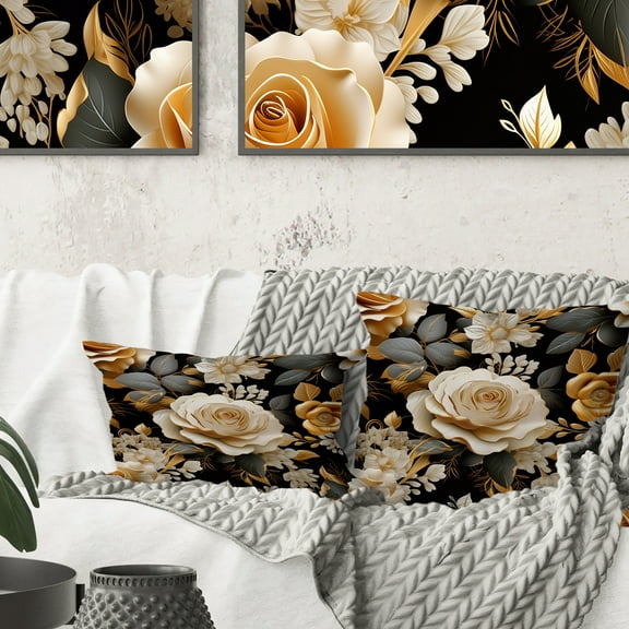 Designart "Harmonious Beige Rose Elegance" Floral Printed Throw Pillow