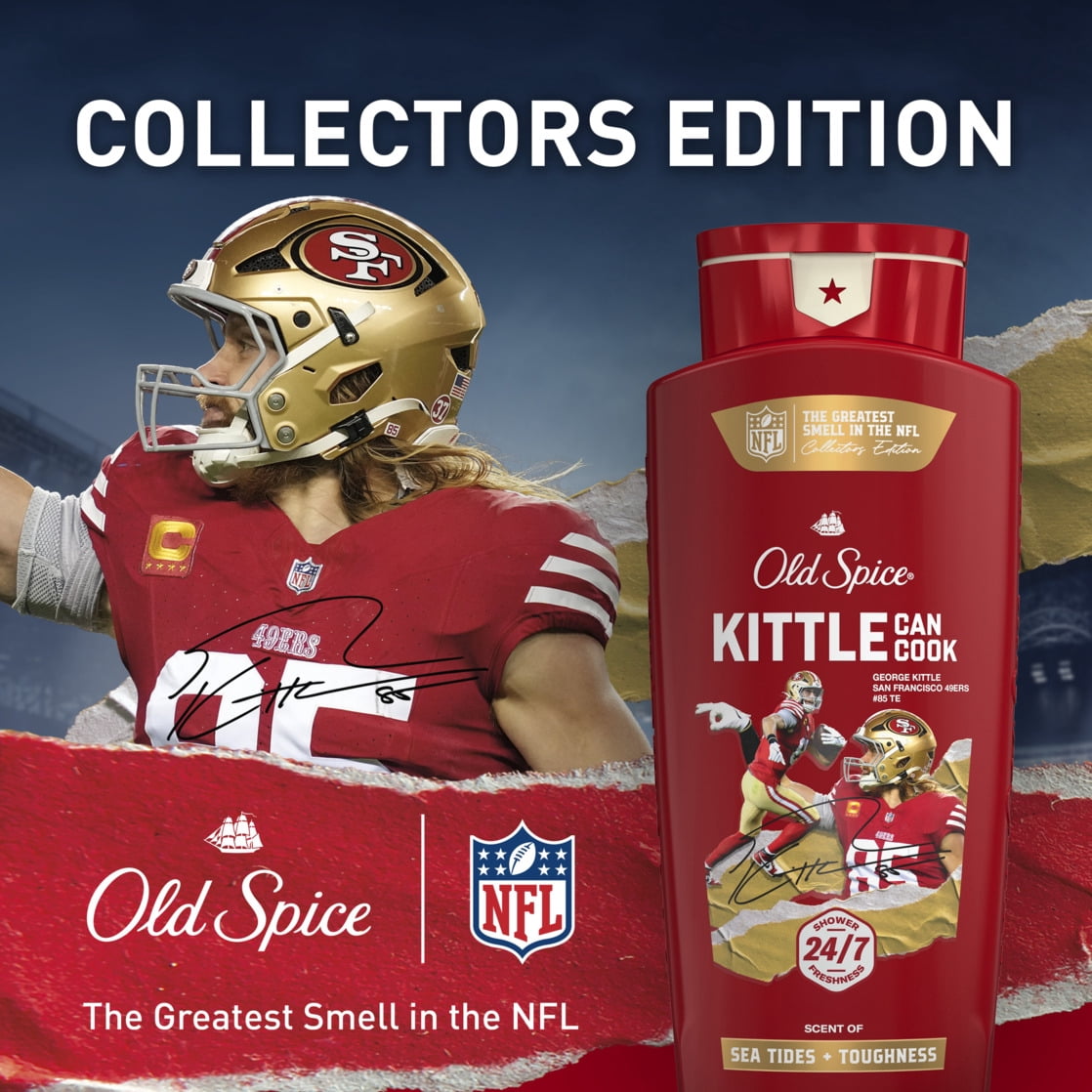 Old Spice Body Wash for Men, NFL Collection, Kittle Can Cook, Scent of Sea Tides + Toughness, 24oz