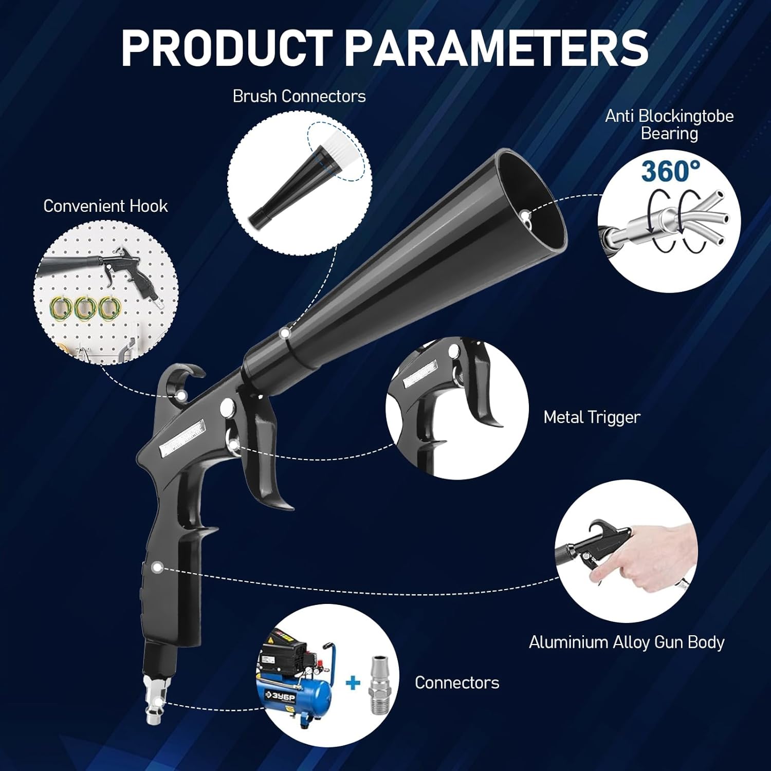 Car Cleaning Air Blow Gun – High Pressure Interior Detailing Tool with 360° Swivel Nozzle, Pneumatic Dust Blower for Auto Carpet Seats Dashboard Console Cleaning