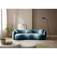 thumbnail image 4 of Mid Century Modern Curved Sofa, 3-Seat Boucle Couch for Living Room, Upholstered Couch with 3 Throw Pillows and Backrest, Accent Sofa Couch for Bedroom, Office, Apartment, Blue, 4 of 7