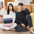 thumbnail image 2 of Traje cálido de terciopelo de algodón jacquard de color puro para invierno para hombres y mujeres, ropa de casa cálida y gruesa para parejas, 2 of 6