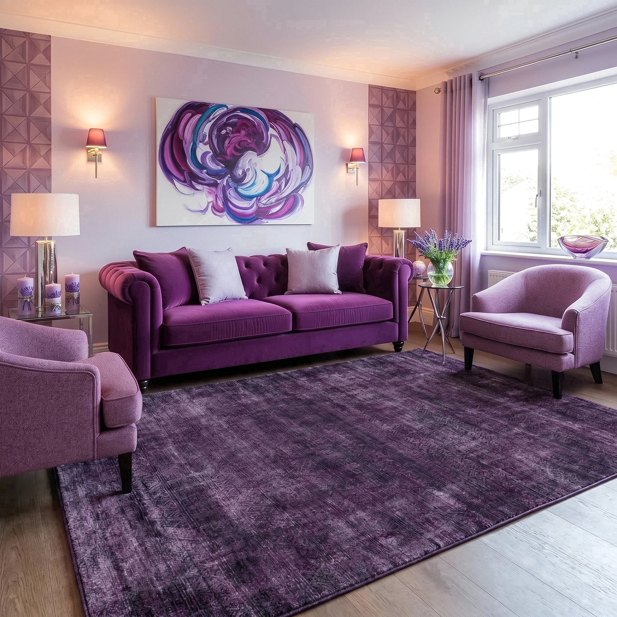 Kokia 6'x9' Washable Modern Abstract Area Rug, Dark Purple Ombre Soft Non Slip Rug for Living Room Bedroom Dining Room