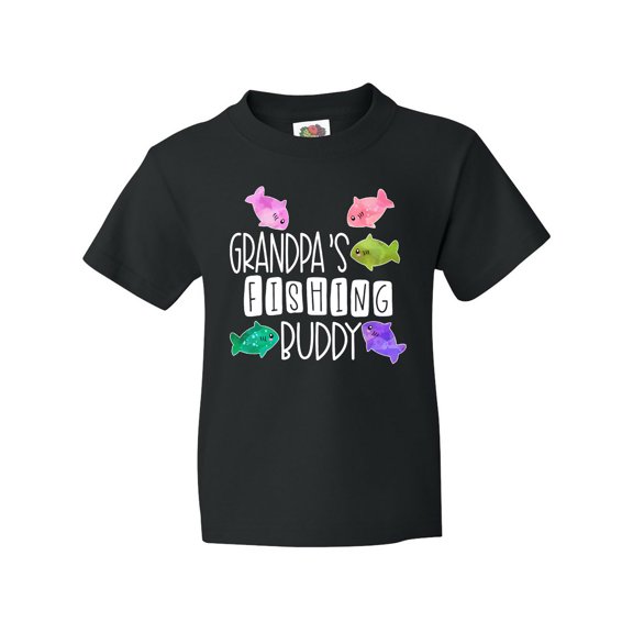 Inktastic Grandpa's Fishing Buddy with Colorful Fish Youth T-Shirt