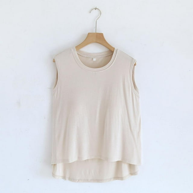 SDNall Blouse Femme Unie Décontractée Mode Col Rond Régulière Sans Manches Vêtements de Nuit Hauts