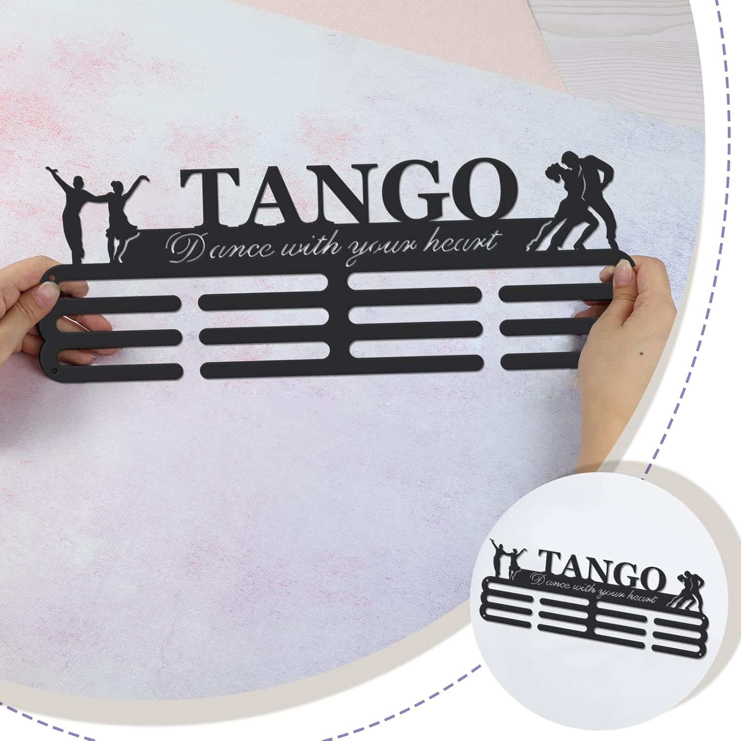 Tango Medal Hanger Display Sports Medal Holder Ballroom Dance Iron Competition Medals Display Rack for 60+ Medals Ribbon Decorative Awards Ribbon Hooks for Athletes Players Gift Black DIY