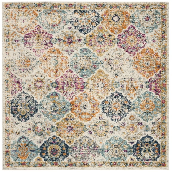 SAFAVIEH Madison Judith Distressed Area Rug, Cream/Multi, 5' x 5' Square