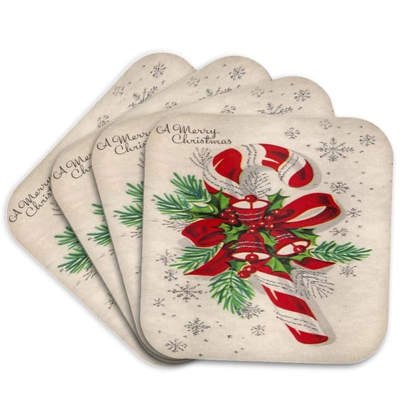 3dRose, A Vintage Merry Christmas Candy Cane, set of 4 Coasters - Soft