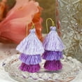 thumbnail image 4 of Amazing Layered Triple Stack of Purple Tassels & Brass Dangle Earrings for Women, 4 of 7
