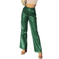thumbnail image 3 of Womens Leather Pants - High Waist Faux Leather Straight Leg Bell Bottom Flare Pants Green XXL, 3 of 8