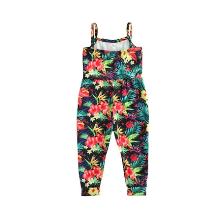 

Multitrust Girls Printed Sleeveless Long Romper O-neck High Waist Jumpsuit