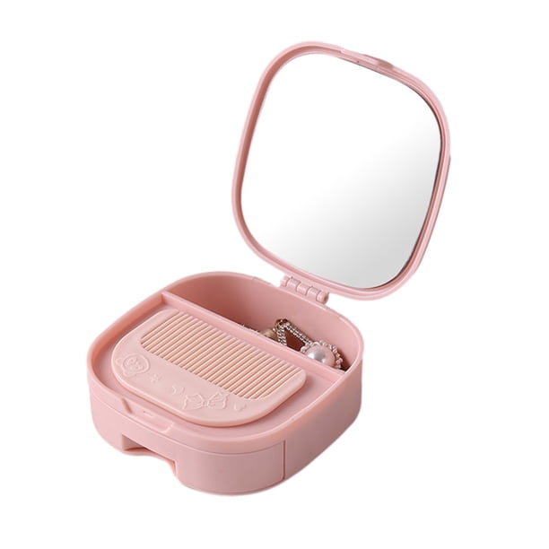 Estuche para joyas con espejo y peine, portátil, con compartimentos, miniorganizador de joyas para mujer, pendientes, accesorios pequeños.