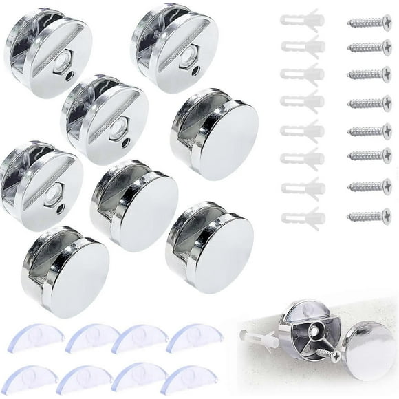Mirror Wall Mount Bracket,Round Mirror Glass Clamp Mirror Holder,for 3-5mm Mirror with Glass Spacer, 8 Pieces