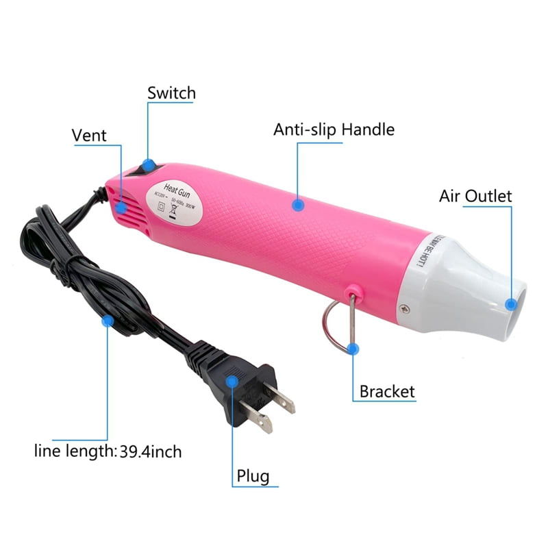 5X Portable Hot Air Machine Mini Hot Air Machine Hot Air Machine for Embossing Shrink Wrapping Drying Paint US Plug Pink