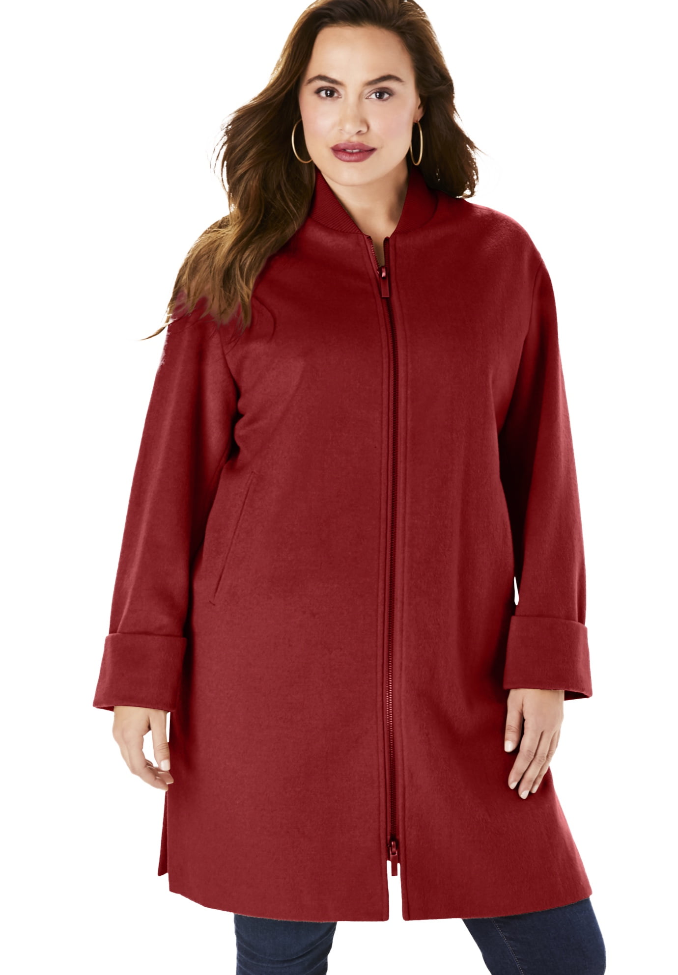 JESPER Women Winter Warm Faux Fur Hooded Thick Down Coats Jacket Maxi Overcoat Pocket Red