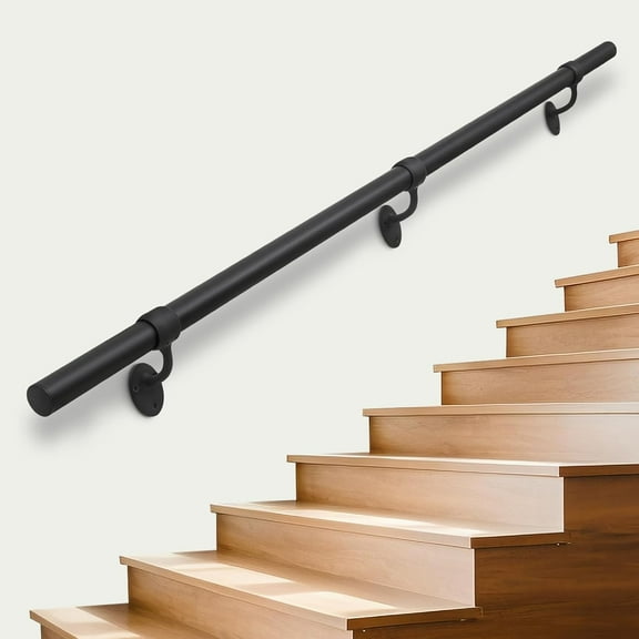 Stair Railing Indoor Metal Hand Rails for Indoor Stairs 1.5" Pipe Aluminum Wall Mounted Outdoor Handrail for Steps Black Industrial Handrail for Stairs 8ft