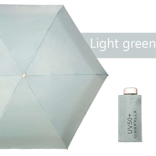 Sombrilla plegable compacta, toldo de 85 cm, mástil de aluminio de 5 pliegues, altura de 48 cm, peso de 220 g, se pliega a 18 cm para viajes, mochilas y bolsos.