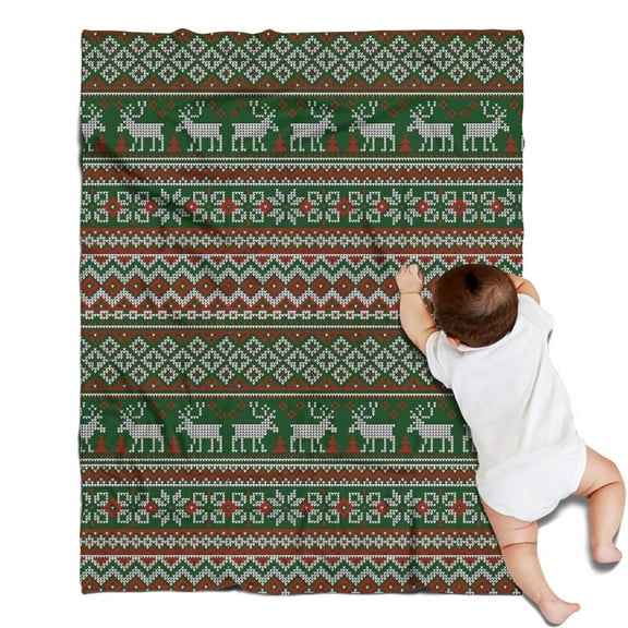 Red and Green Christmas Reindeer Pattern Blanket,Comfortable Soft Flannel Throw Blanket,All Season,Warm Lightweight Blankets for Sofa Bed Couch Living Room Chair,30"x40"