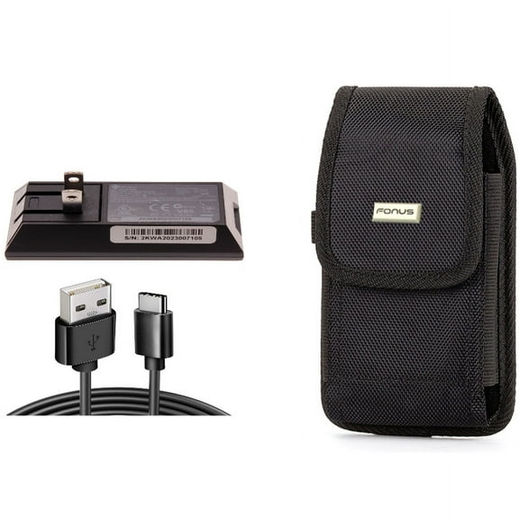 Home Charger & Case Belt Clip for iPhone 15 Pro Max - 6ft Long USB-C Cable Wall Power Adapter Type-C Charging Cord and Rugged Holster Canvas Cover N6O for iPhone 15 Pro Max (6.7")