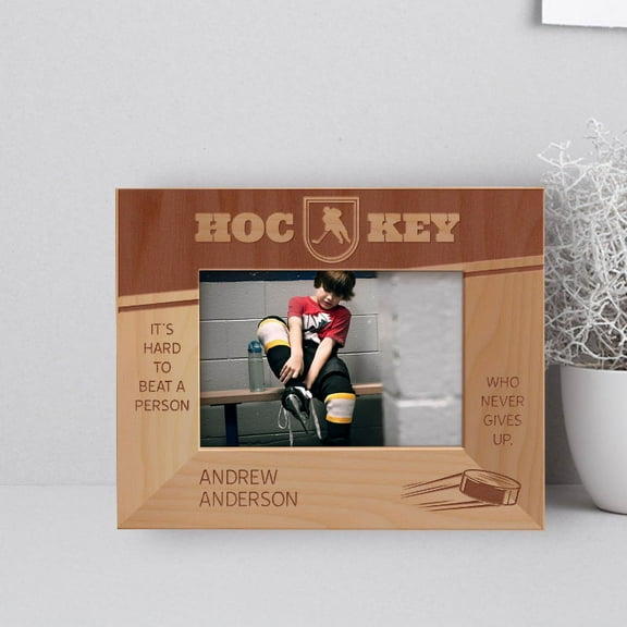 Hockey It's Hard To Beat A Person Who Never Gives Up Personalized Wooden Frame
