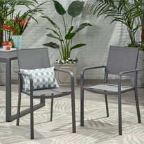 Modern Outdoor Aluminum Dining Chair with Mesh Seat, Set of 2, Gray