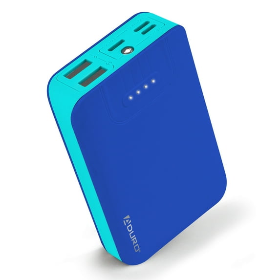 Aduro Power Bank 10,000mAh Battery Pack with Dual USB LED Indicator Blue