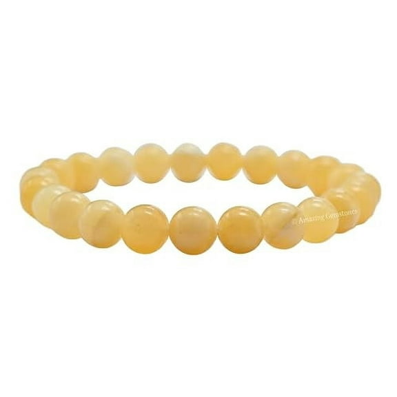 Yellow Calcite Bracelet - 8mm Beaded Stretch Bracelet and Healing Stones