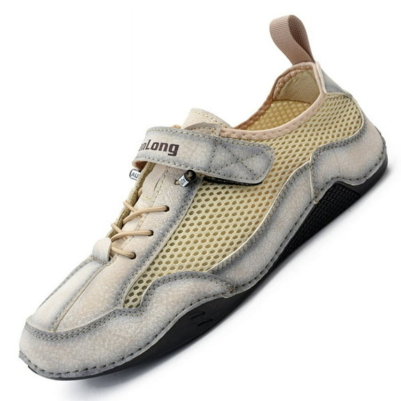 Spring Summer New Men's Casual Sneakers Male Hollow Loafers Breathable Mesh Leather Flats Driving Shoes Comfort Walking Shoes