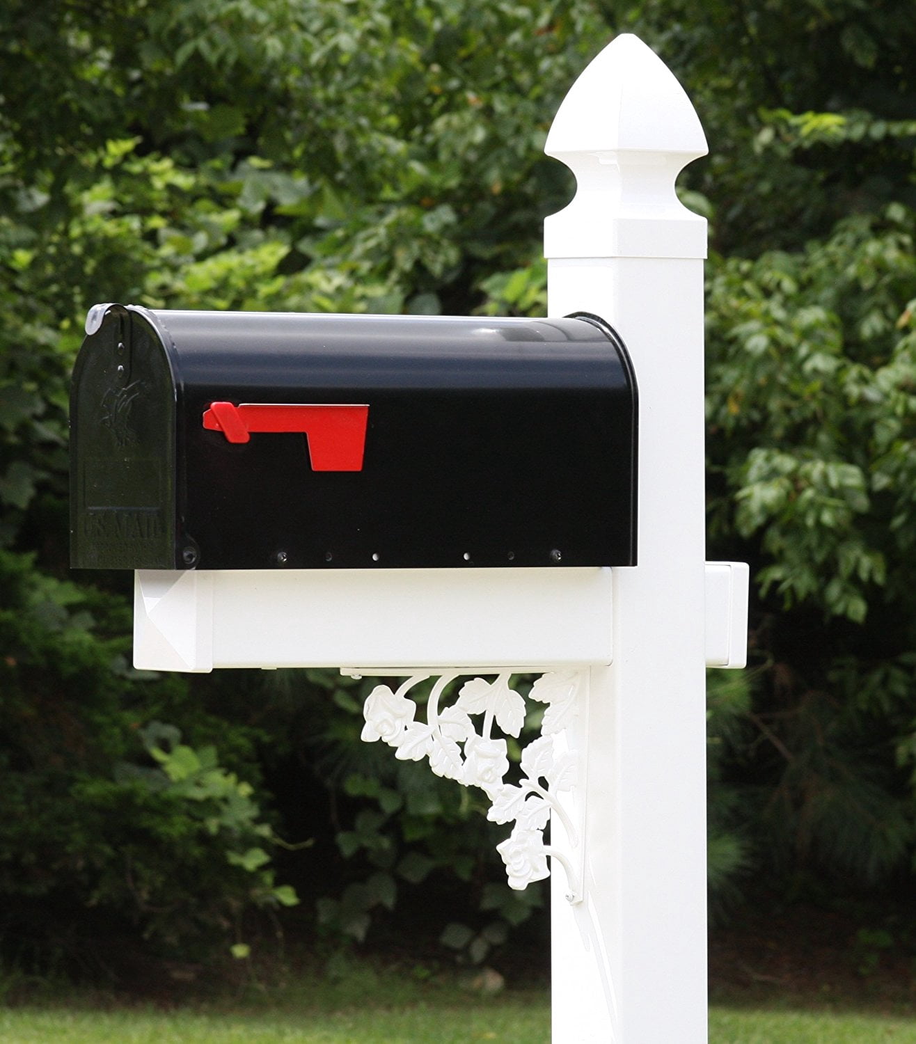 4Ever Products Darlington Mailbox System, White Vinyl Post, Black Galvanized Steel Mailbox