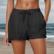 thumbnail image 3 of Pantalones cortos casuales de color liso con cordón y bolsillos para mujer: pantalones cortos de playa elegantes de tejido liso con cintura ajustable y bolsillos funcionales, 3 of 8