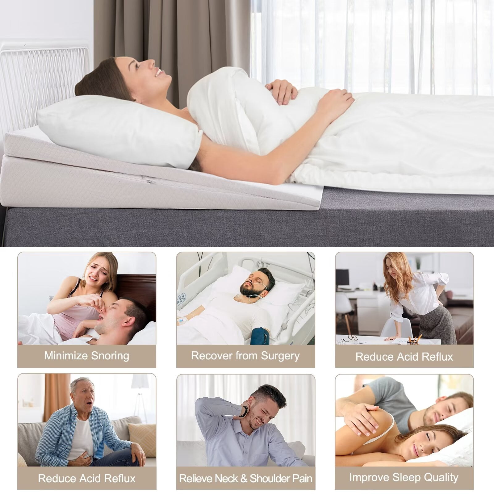 MOPHOTO Bed Wedge Pillow, Extra Large Memory Foam Bed Wedge Pillow, Twin Plus（39"*32"*7.5"）